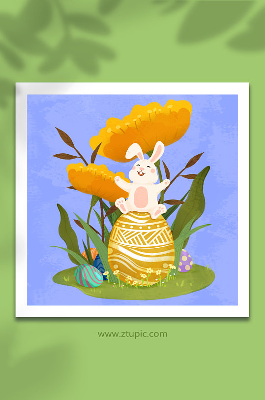 手绘植物卡通可爱复活节兔子彩蛋插画元素