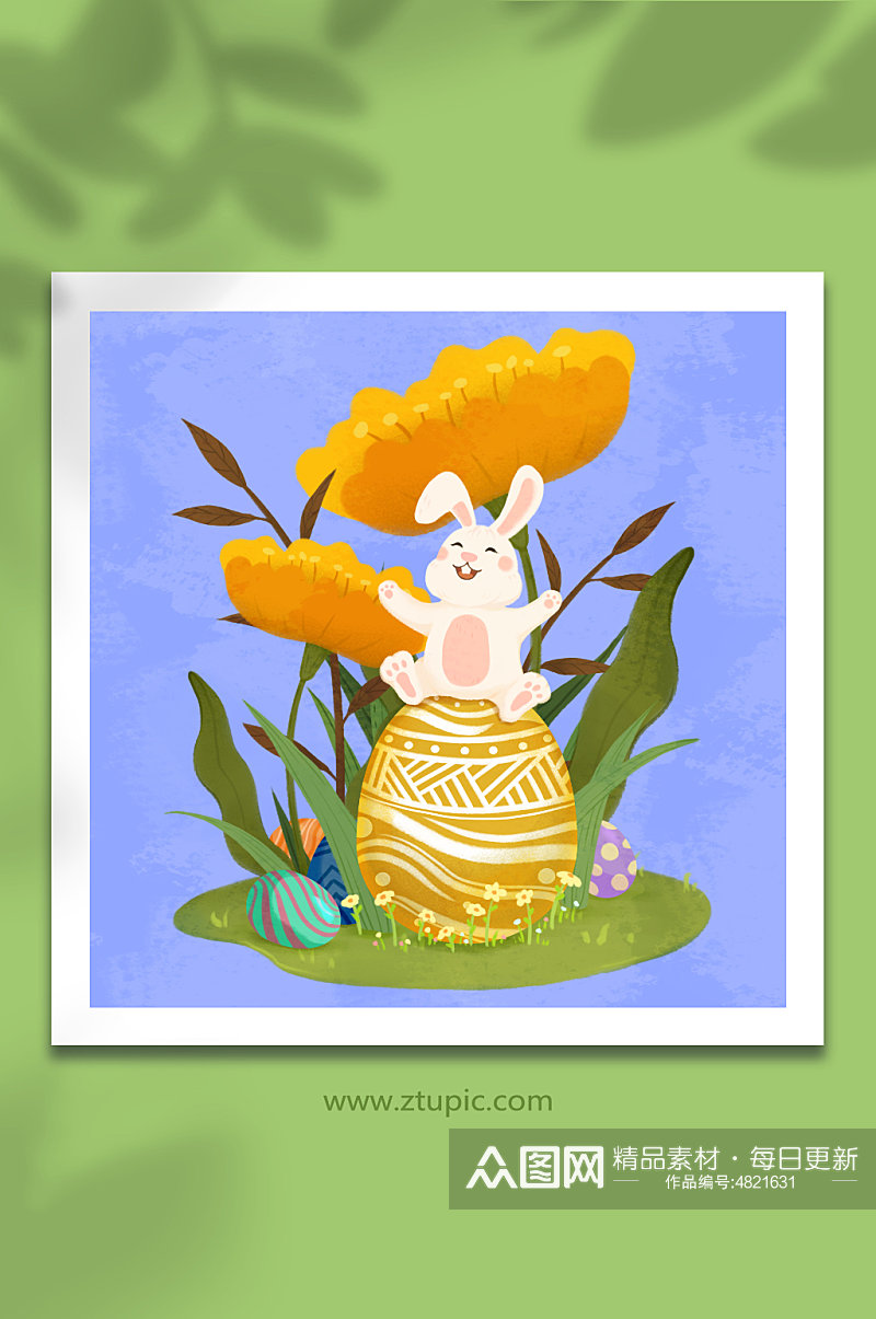 手绘植物卡通可爱复活节兔子彩蛋插画元素素材