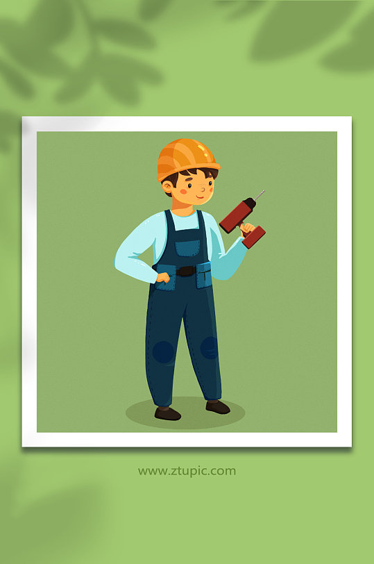手绘卡通装修工程师建筑工人人物插画元素