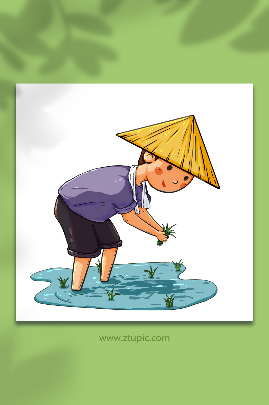 手绘插秧农民农耕种植元素插画素材