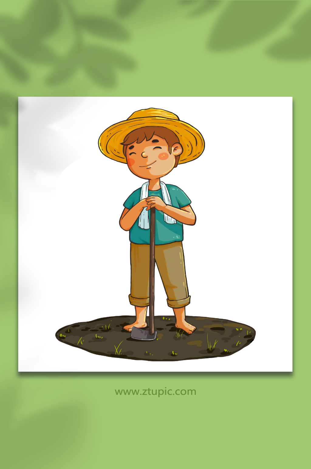 手繪陽光下鋤地農(nóng)民農(nóng)耕種植元素插畫素材