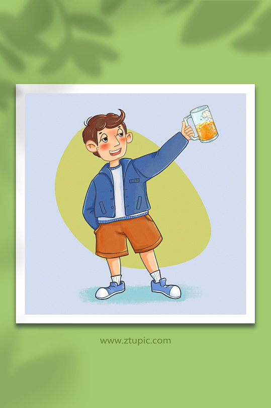 手绘卡通年轻人啤酒节干杯庆祝人物元素插画