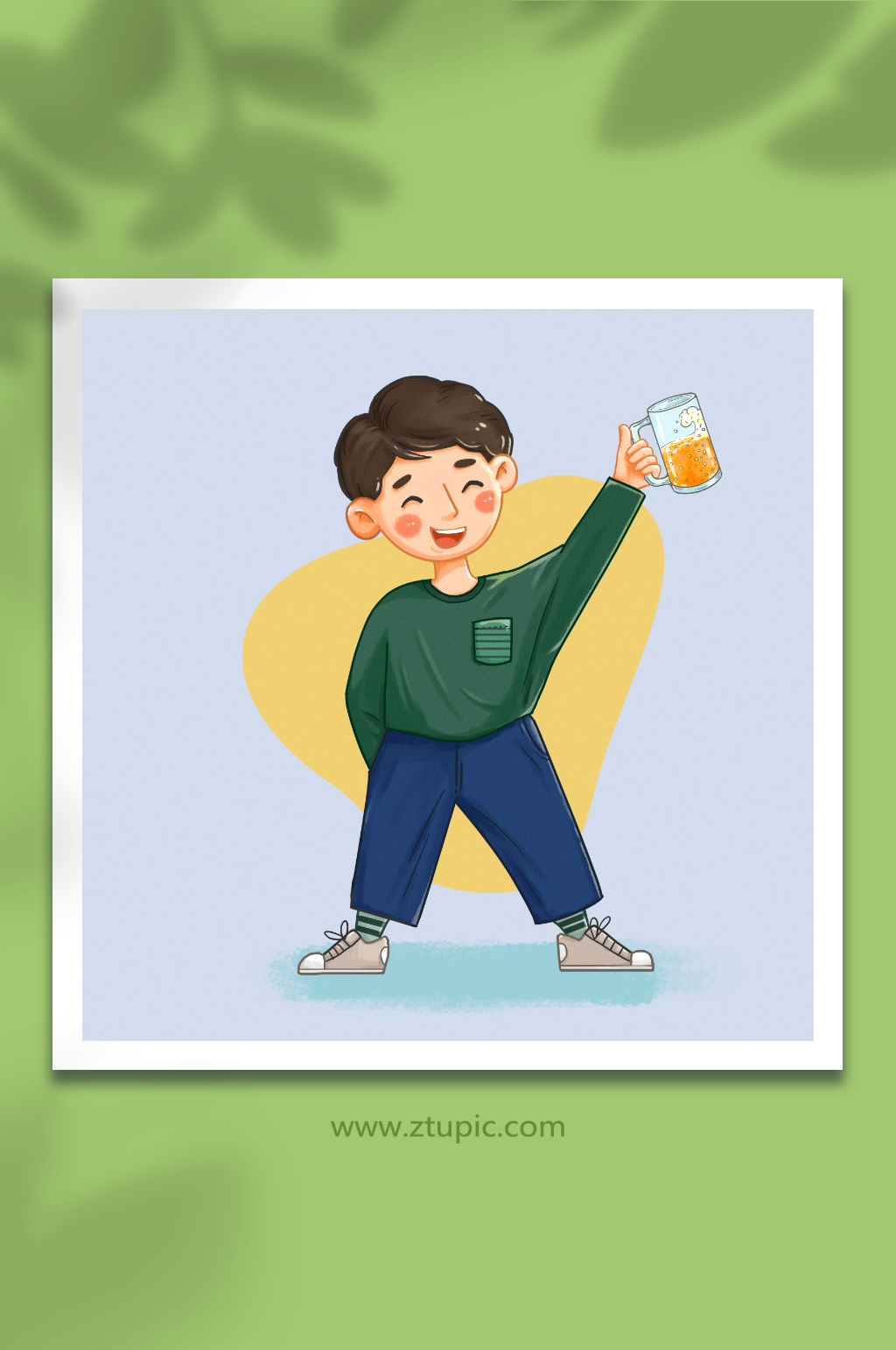 手绘年轻男生啤酒节干杯庆祝人物元素插画素材