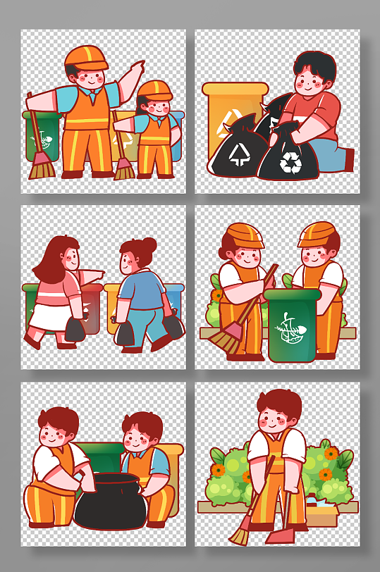 扁平垃圾分类环保保护环境插画-众图网
