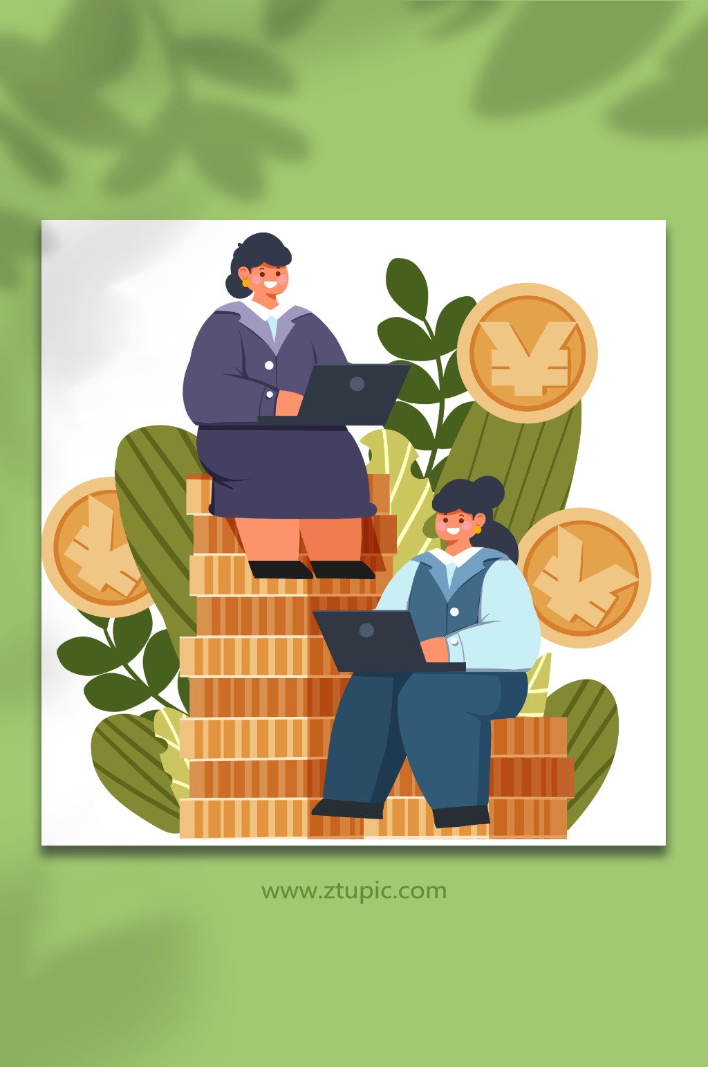 扁平化企业文化办公金币人物插画素材