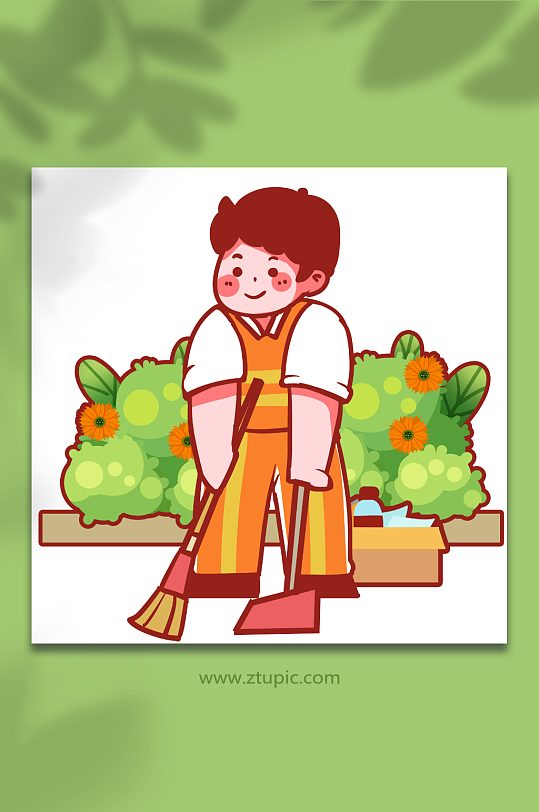 垃圾分类环卫工扫地人物插画