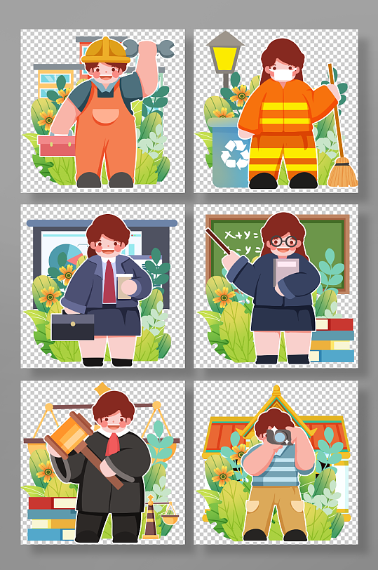 五一劳动节各个职业员工元素插画-众图网
