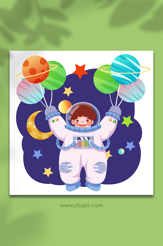 宇航员宇宙可爱星球气球人物插画