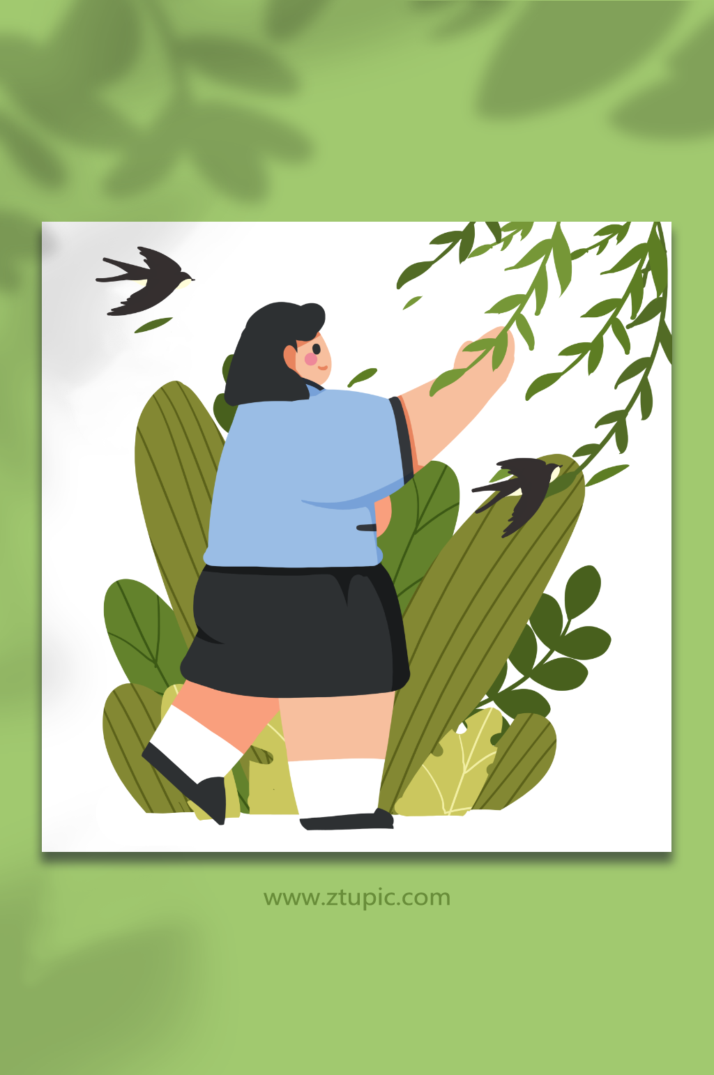 五四青年节民国春天少女人物插画素材