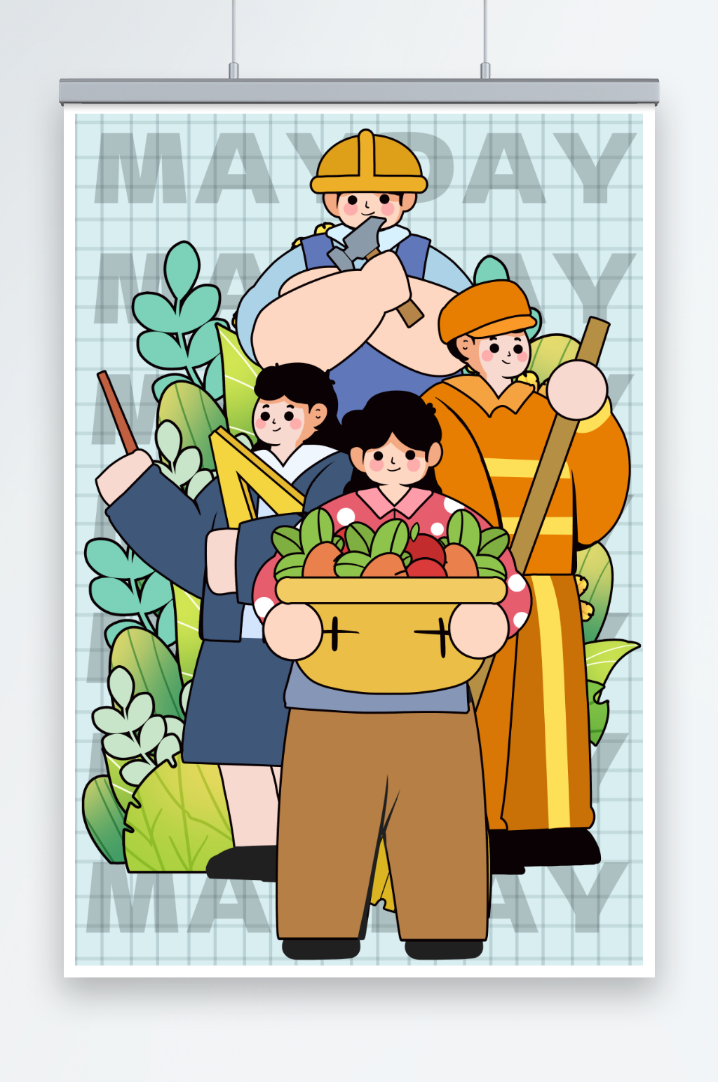 描边漫画风劳动人民职业素材