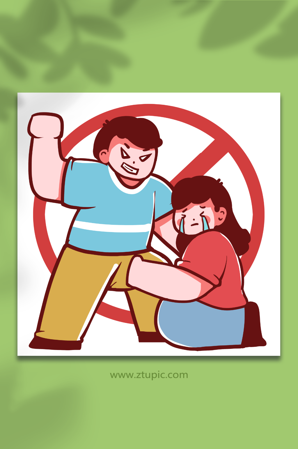 手绘反对家暴暴力打人保护人物插画素材