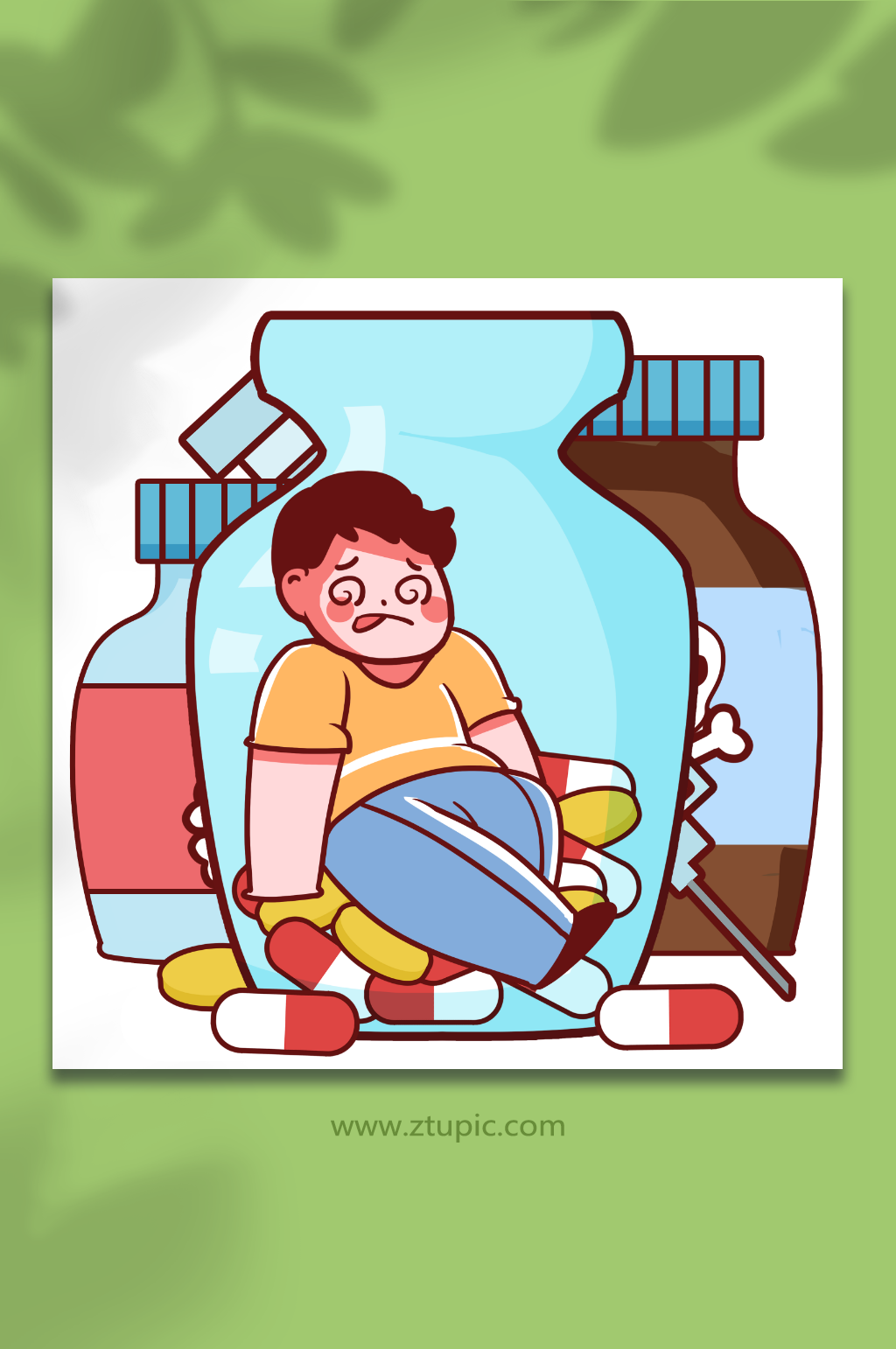 远离毒品禁毒毒物瓶子人物插画素材