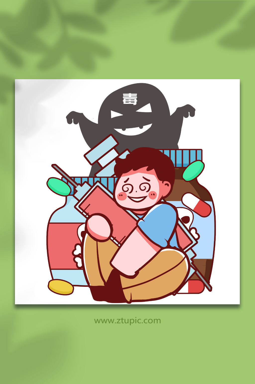 远离毒品禁毒毒物恶魔人物插画素材