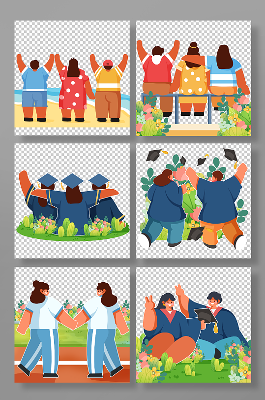 毕业季学生学习毕业同学人物元素插画-众图网
