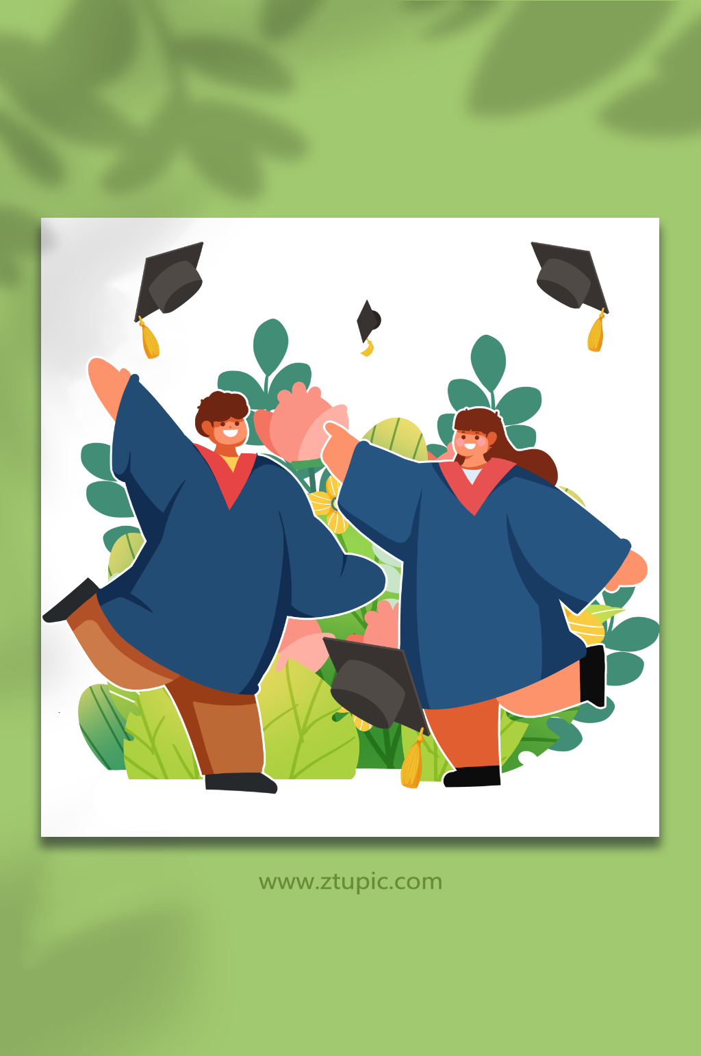 毕业季学生学士服毕业青春人物插画素材