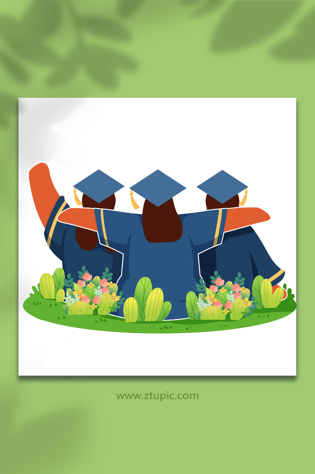 毕业季学生学士服毕业拥抱合影人物插画素材