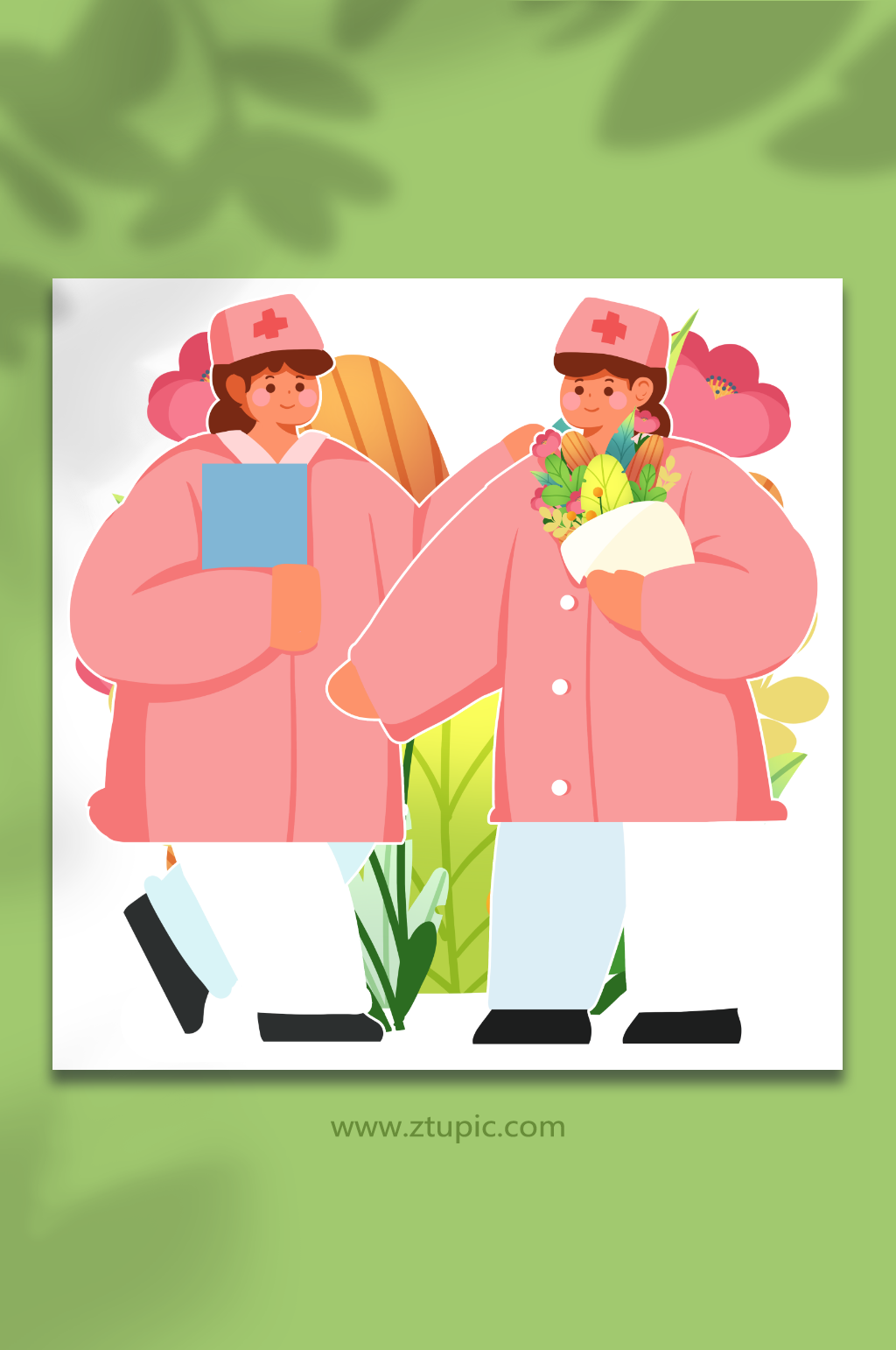 护士白衣天使人物插画元素素材