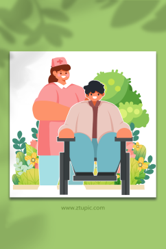 护士护理轮椅人物插画元素