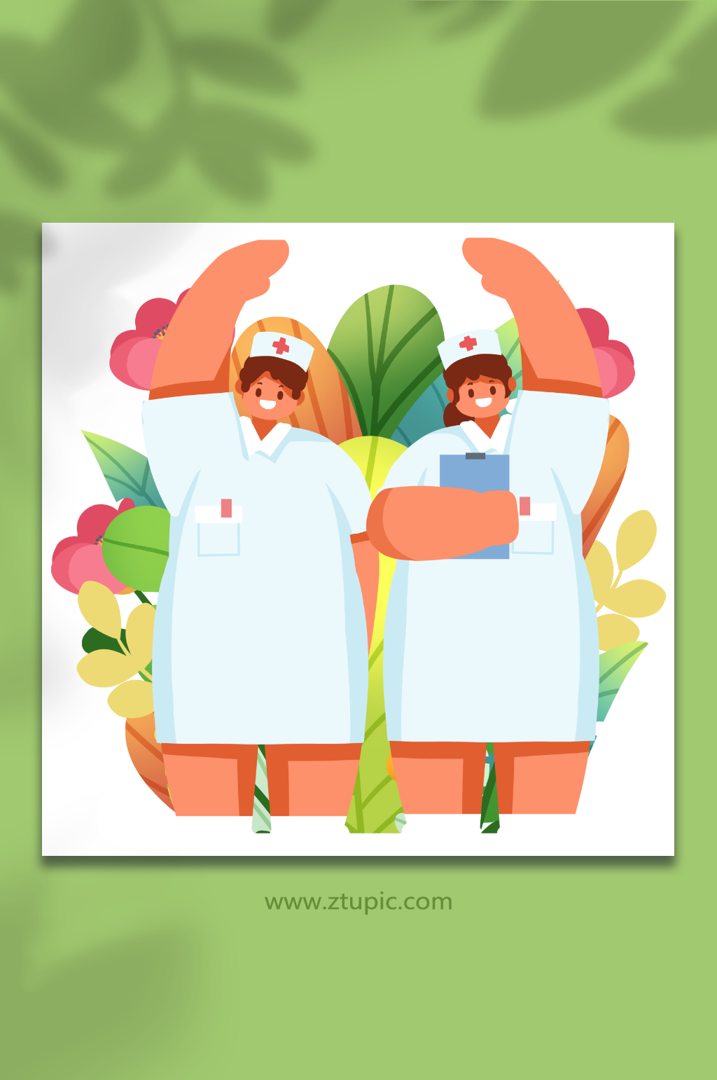 护士白衣天使比心人物插画元素素材