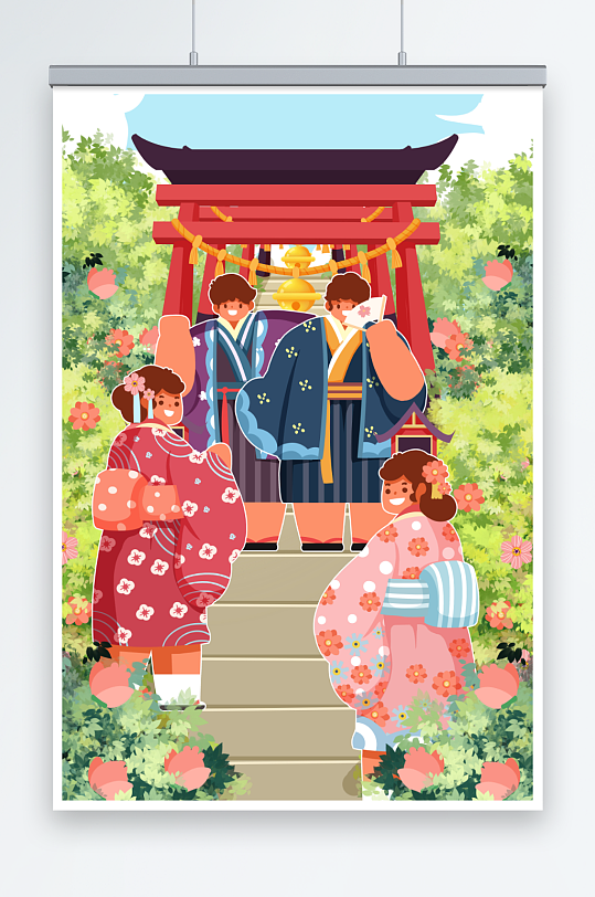 日本和风和服日系少年少女人物插画