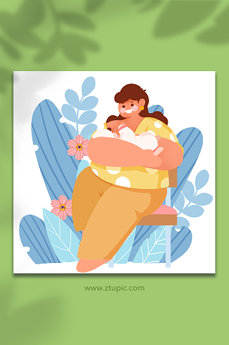 母亲母乳喂养人物插画元素