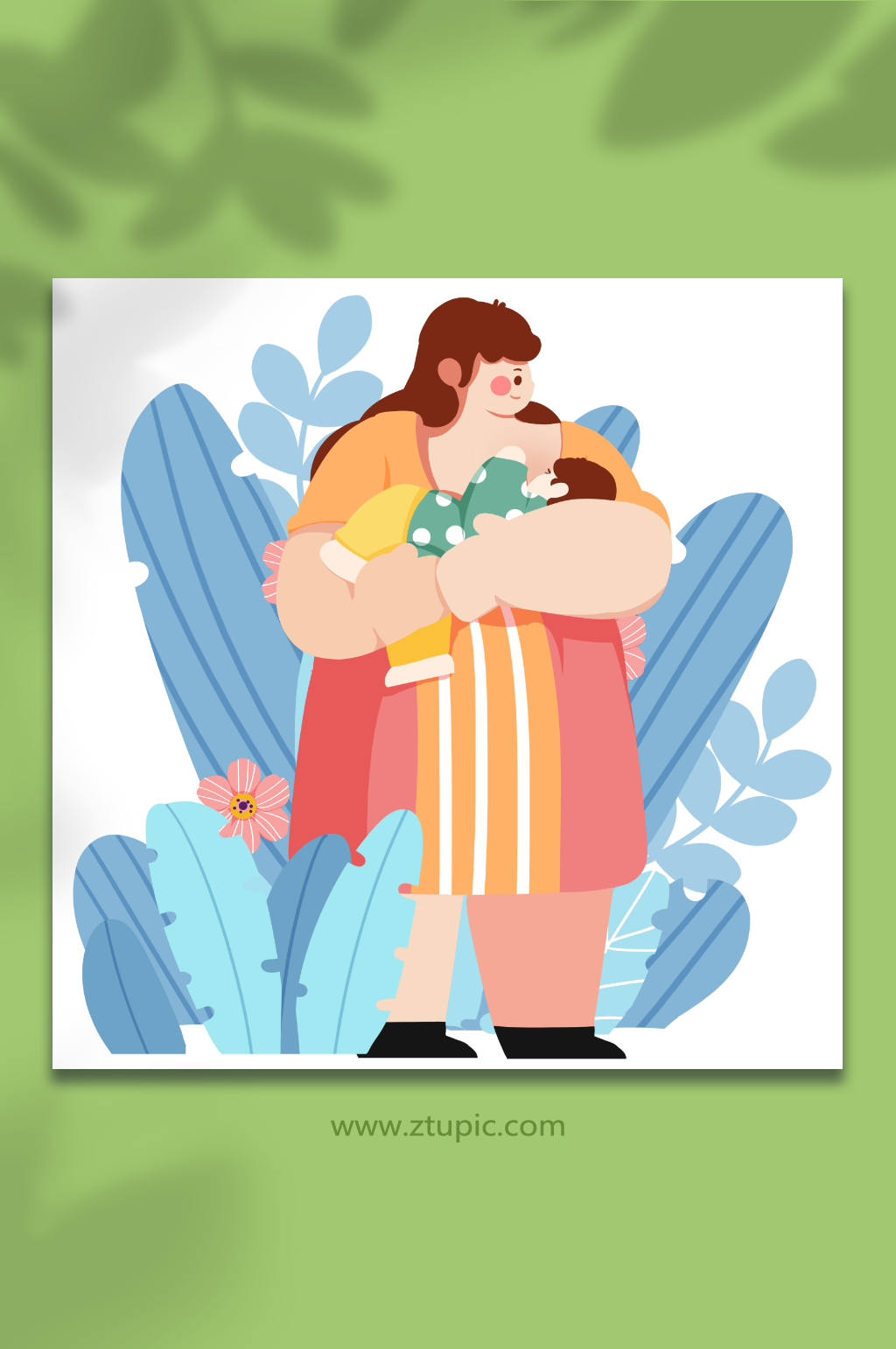 喂养宝宝母乳人物插画元素素材