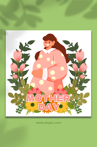 孕妇妈妈母亲节人物插画元素