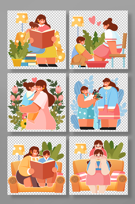 亲子亲吻母亲母亲节人物插画元素-众图网