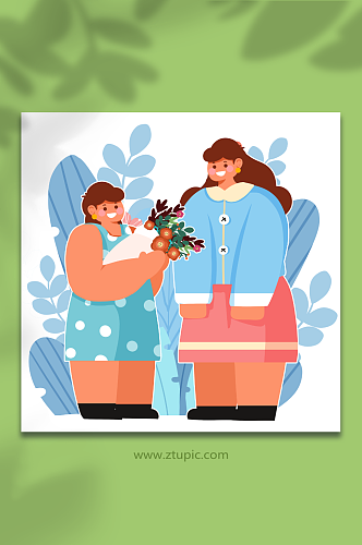 献花给母亲母亲节人物插画元素