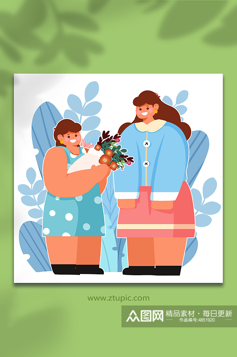 献花给母亲母亲节人物插画元素素材
