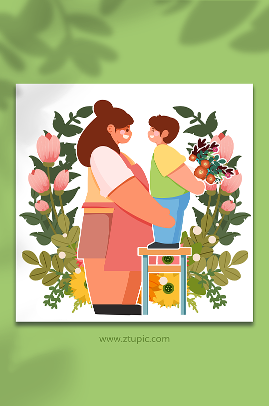 偷偷献花给妈妈母亲节人物插画元素