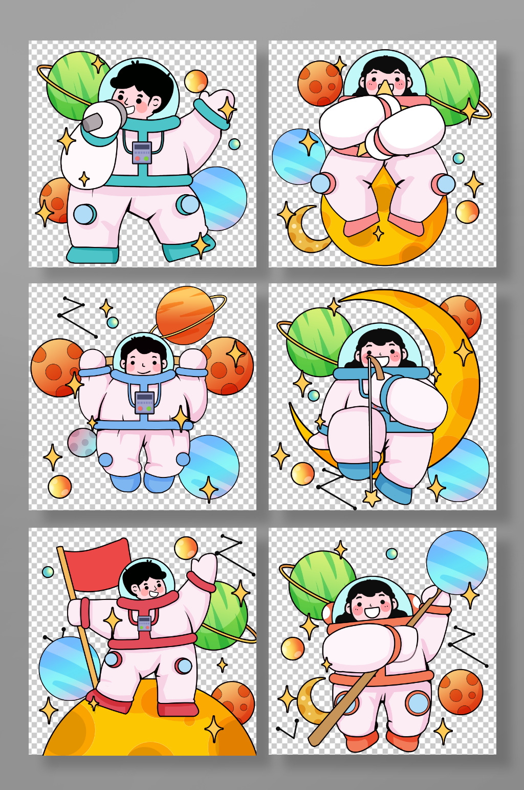 描邊漫畫宇航員人物插畫元素素材