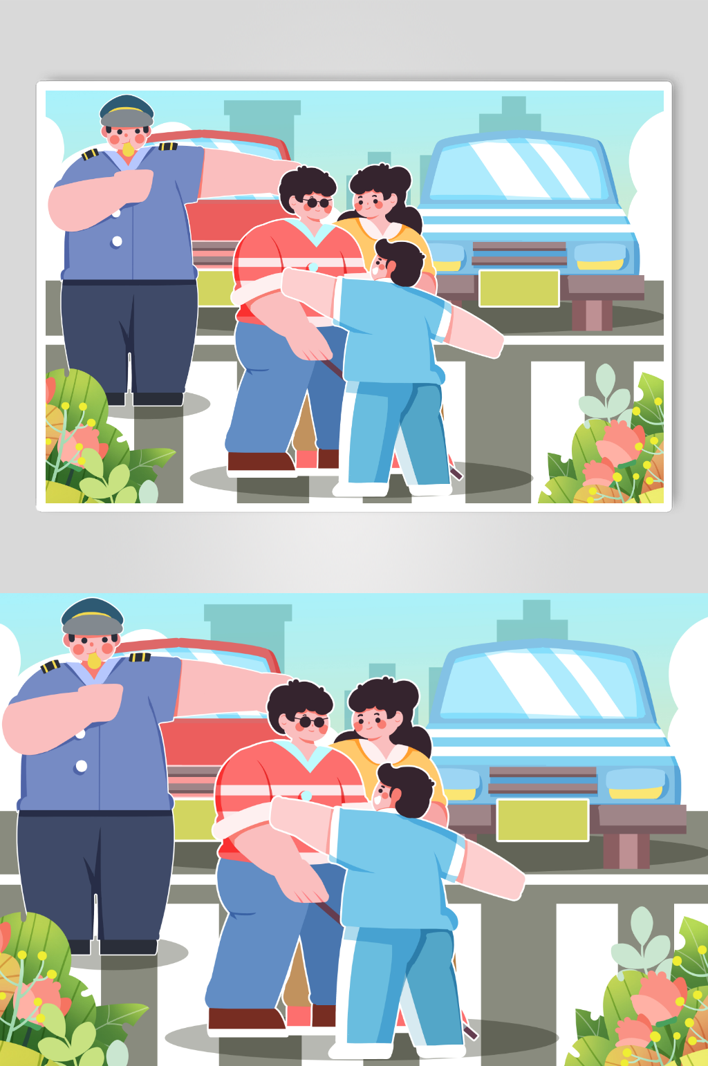 全国助残日帮助盲人过马路人物插画素材