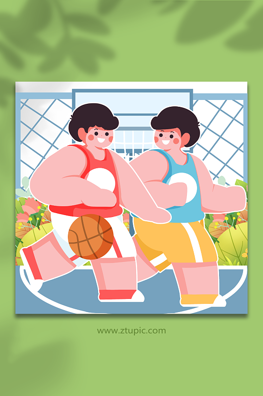 儿童运动健身篮球竞赛人物插画元素