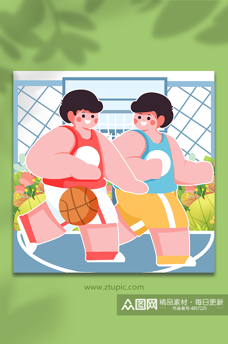 儿童运动健身篮球竞赛人物插画元素素材