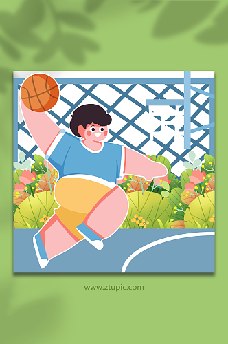 儿童运动篮球上篮健身人物插画元素