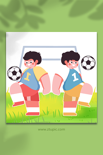儿童运动健身足球比赛人物插画元素