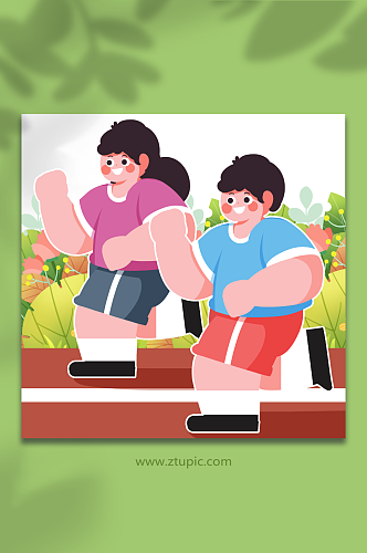 儿童运动跑步健身人物插画元素