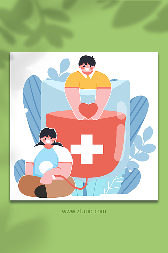 献血公益小人国献血人物元素插画