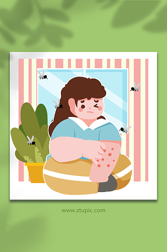 孩子瘙痒防蚊虫治理蚊子人物插画
