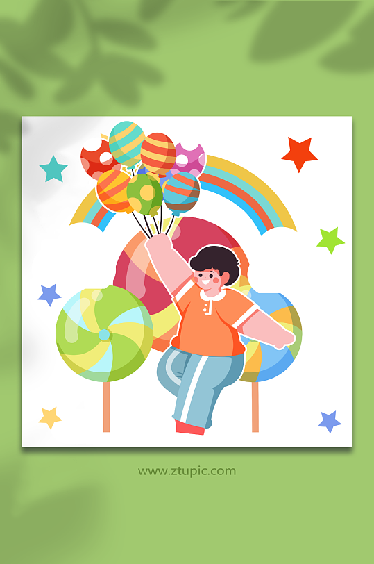 61儿童节孩童气球人物插画元素