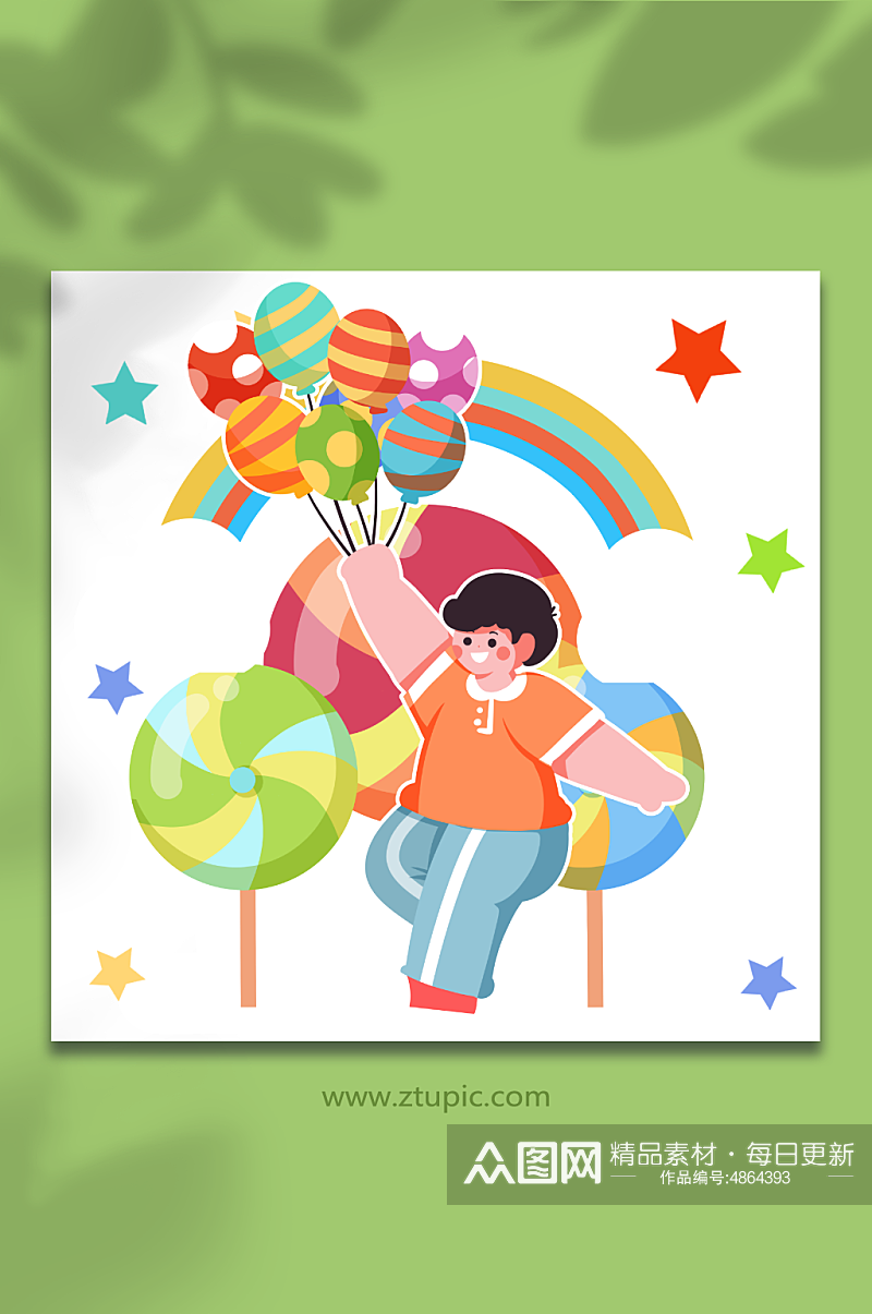 61儿童节孩童气球人物插画元素素材