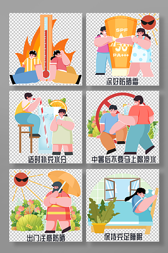 夏季炎热预防中暑科普医疗人物插画