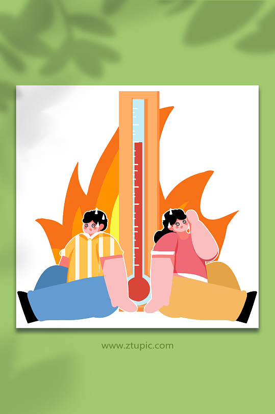 夏季炎热预防中暑高温火焰不舒服人物插画