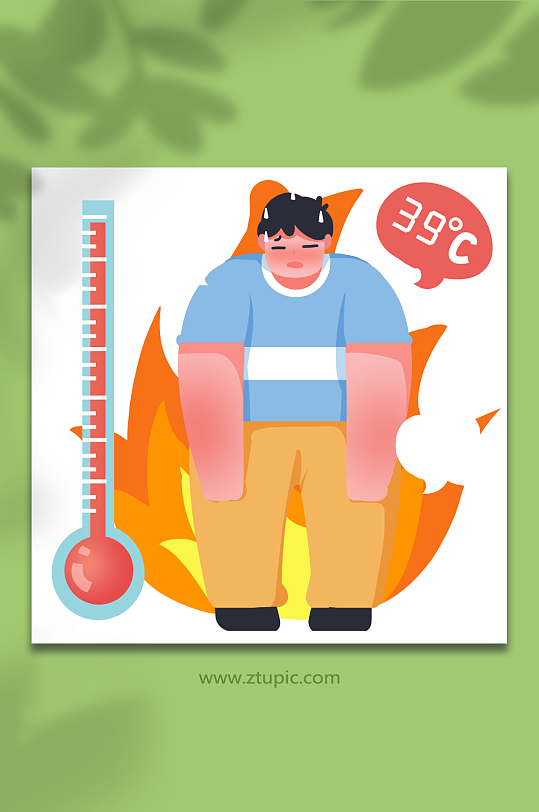夏季炎热预防中暑体温升高人物插画
