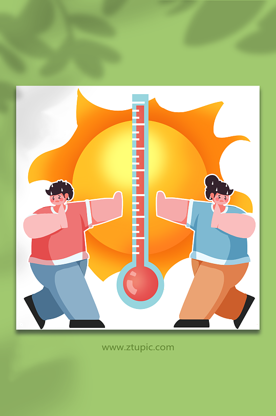 夏季炎热中暑大太阳高温人物插画