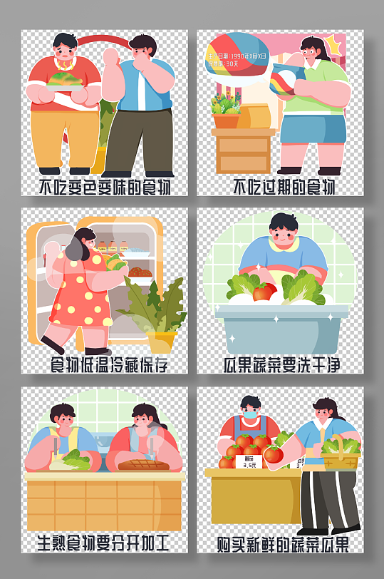 扁平化预防食物中毒科普医疗人物元素插画-众图网