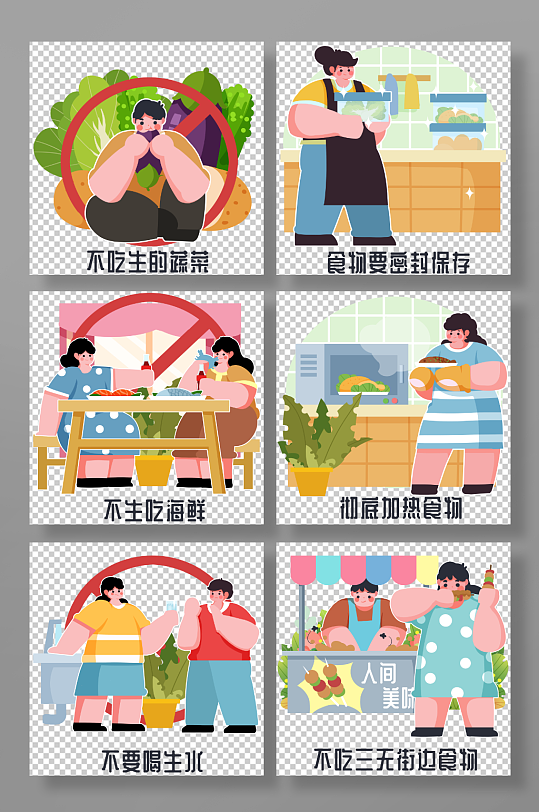 食物中毒医疗科普预防中毒人物插画元素-众图网