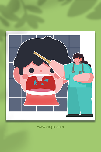 医护讲解慢性咽炎疾病预防人物插画元素
