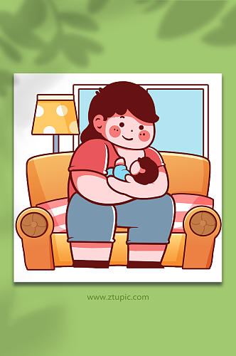 正确母乳姿势环抱式人物插画元素
